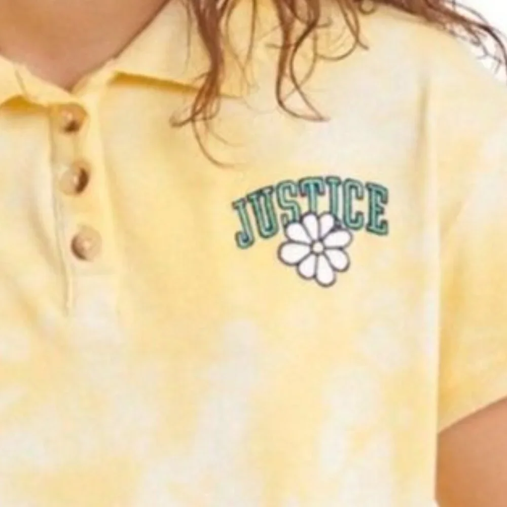 JUSTICE Polo Tie-Dye Yellow Cinch Bottom Shirt GIRLS SIZE XS 5-6 NEW